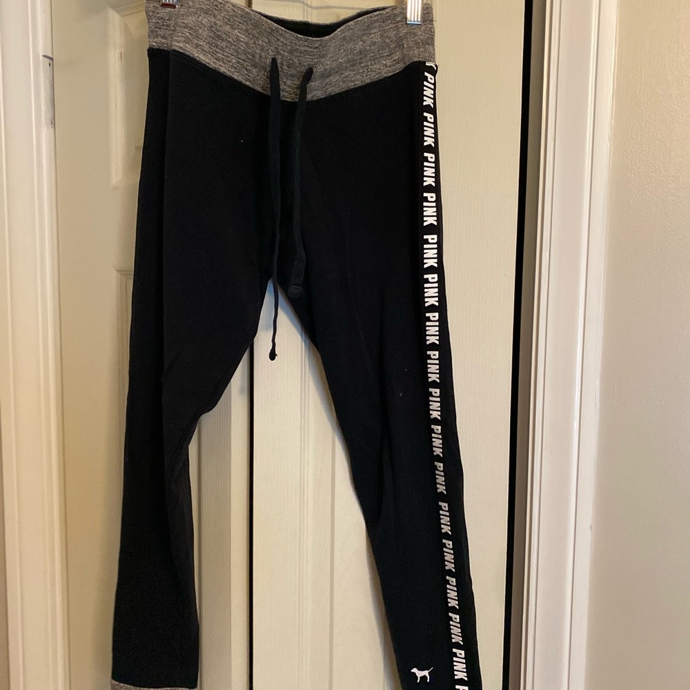 PINK Victoria's Secret Black Joggers with Gray Waistband